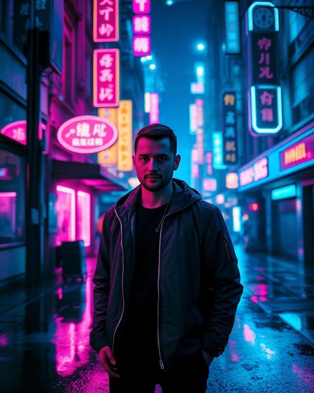 Cyberpunk City preset example — AI-generated.